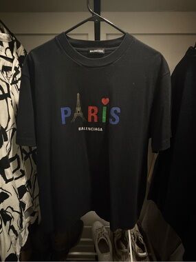 Balenciaga Black Tee with Multicolor 'PARIS' Graphic